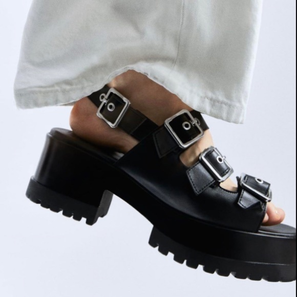 Zara Women Platform Track Sole Sandals Buckles Size 40 - Picture 2 of 12